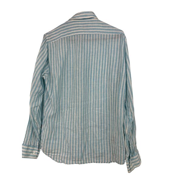 Mens Hugo Boss Blue Stripe 100% Linen Button-Up Sport Shirt M EUC 8881 Vacay - Picture 5 of 10